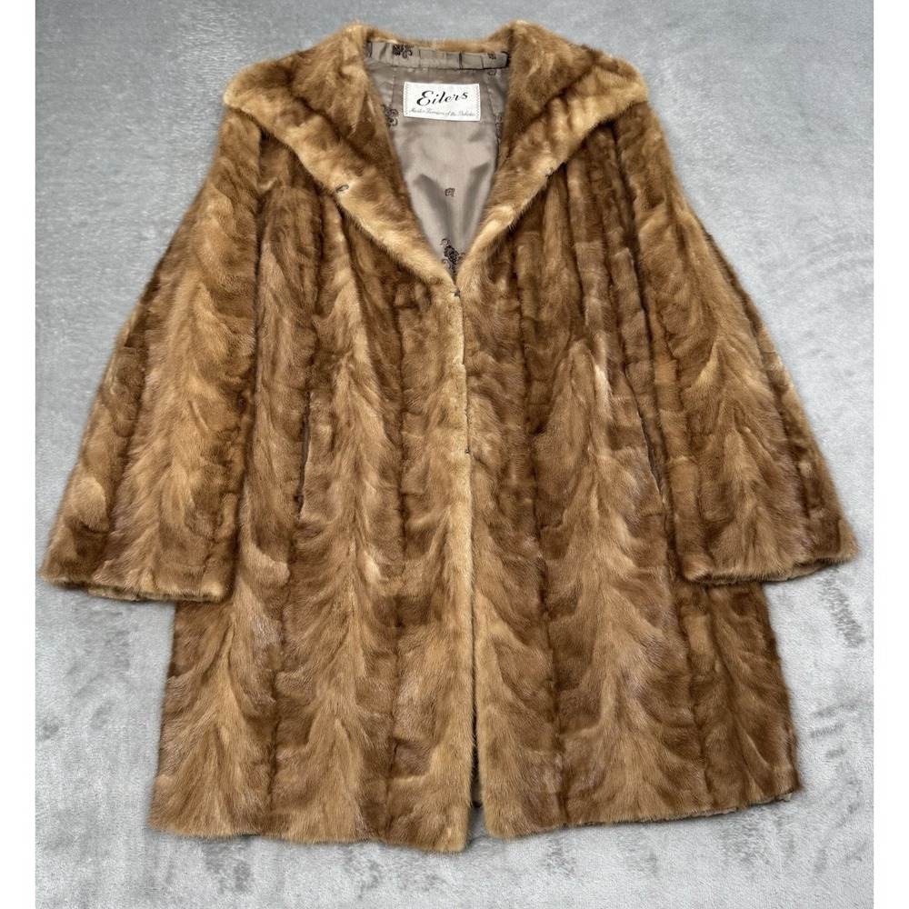 Vintage Light Brown Fur Coat with Hood